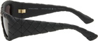 Bottega Veneta Black Intrecciato Rectangular Sunglasses