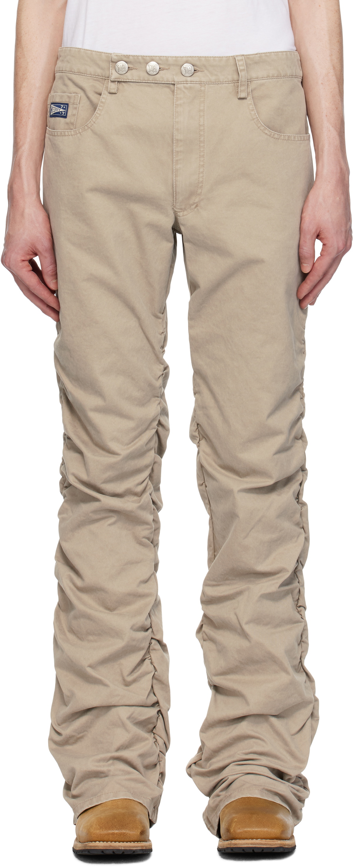 MISBHV Beige Cotton Twill Stacked Trousers