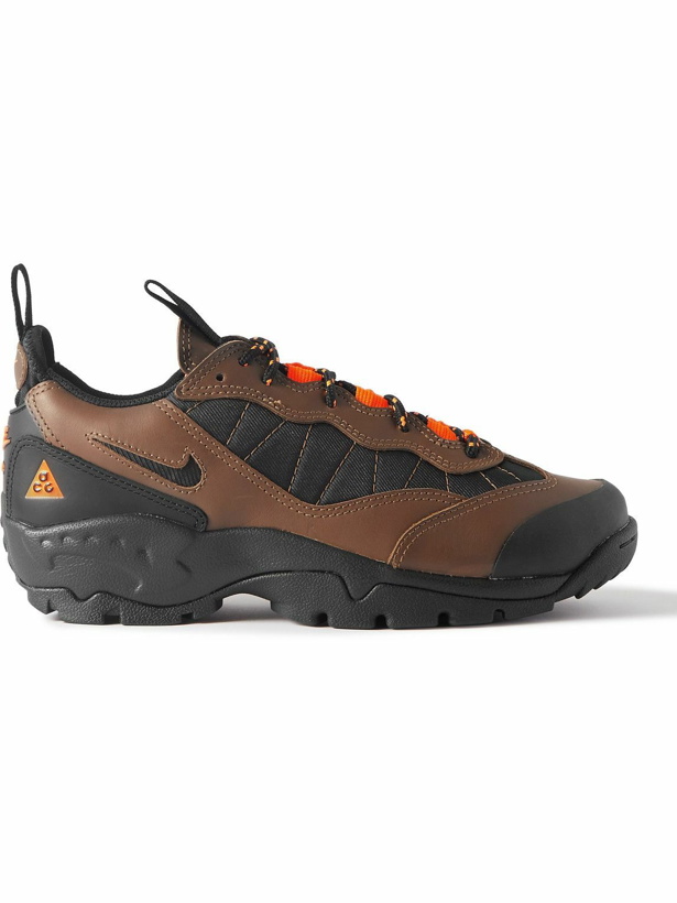 Photo: Nike - ACG Air Mada Rubber-Trimmed Leather and Mesh Hiking Sneakers - Brown