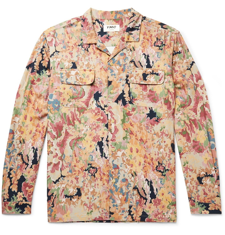 Photo: YMC - Camp-Collar Floral-Print Cotton-Blend Twill Shirt - Pink