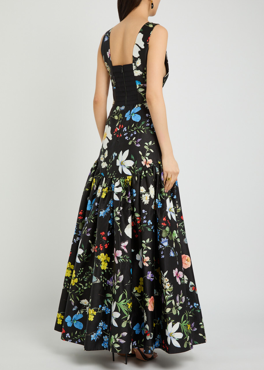 Alice + Olivia Lila Floral Print Tiered Stretch-cotton Gown Multicoloured