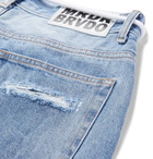 Off-White - EV BRAVADO Slim-Fit Crystal-Embellished Embroidered Distressed Denim Jeans - Blue
