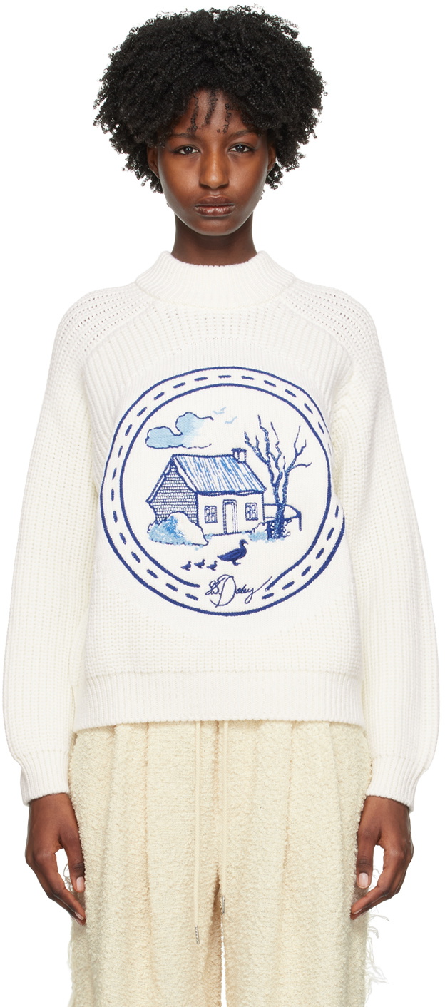S.S.Daley White Cottage Scene Sweater