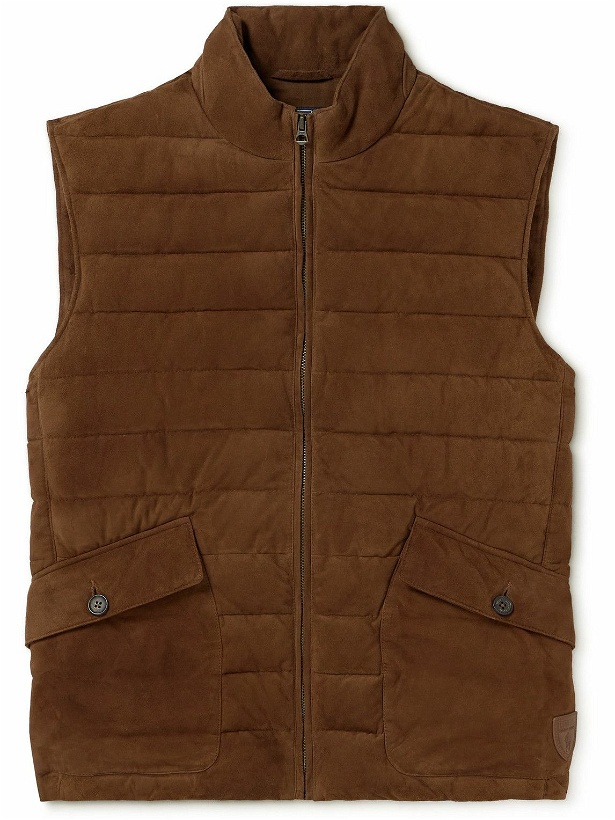 Photo: Polo Ralph Lauren - South Kent Logo-Appliquéd Quilted Padded Suede Gilet - Brown
