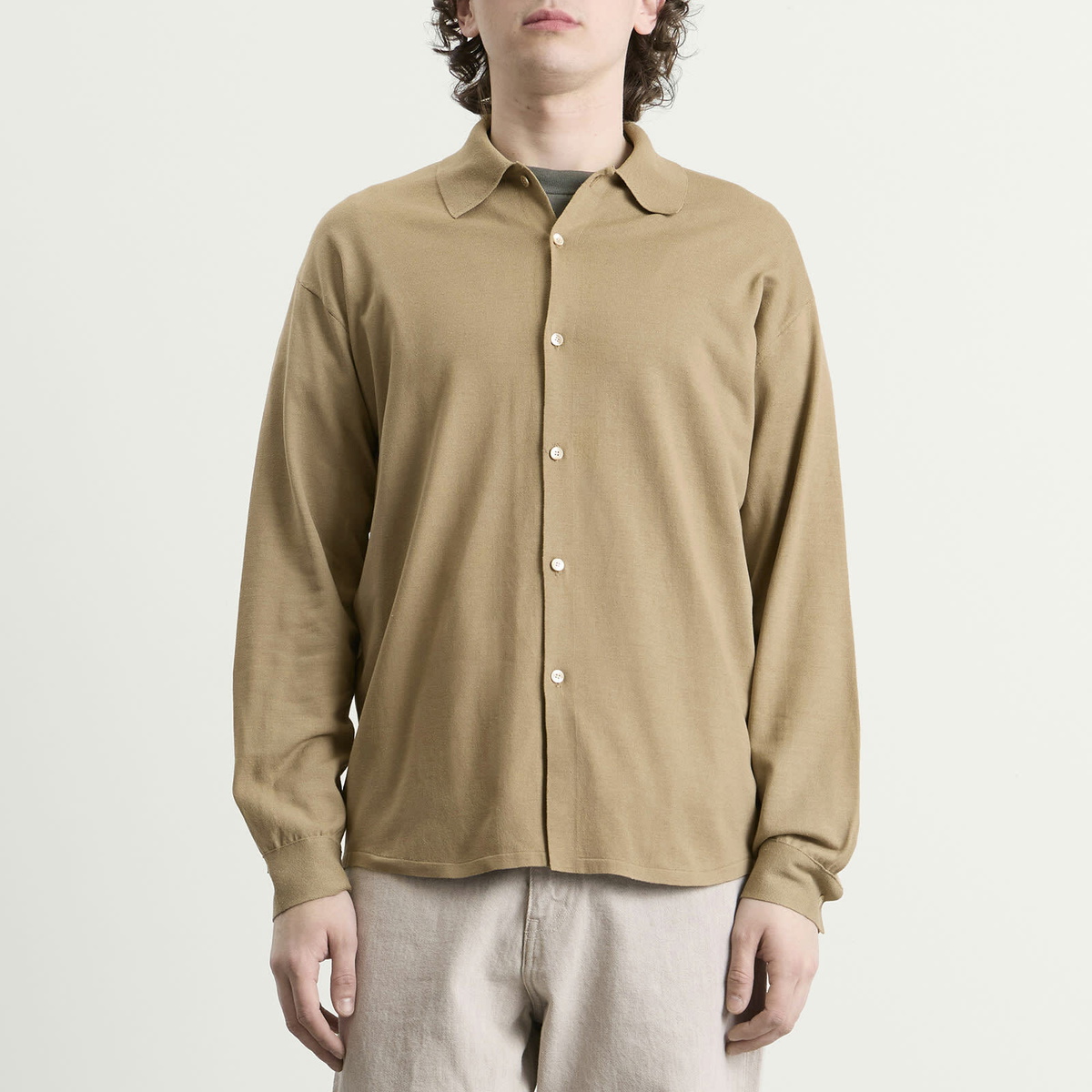 Auralee Men's Silk Knit Cardigan in Khaki Beige