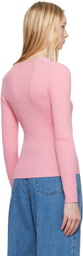 Maison Kitsuné Pink Baby Fox Patch Fine Ribbed Cardigan
