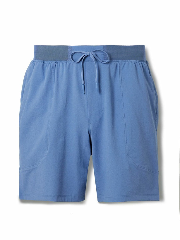 Photo: Lululemon - License to Train Linerless 7" Straight-Leg Stretch Recycled-Shell Drawstring Shorts - Blue