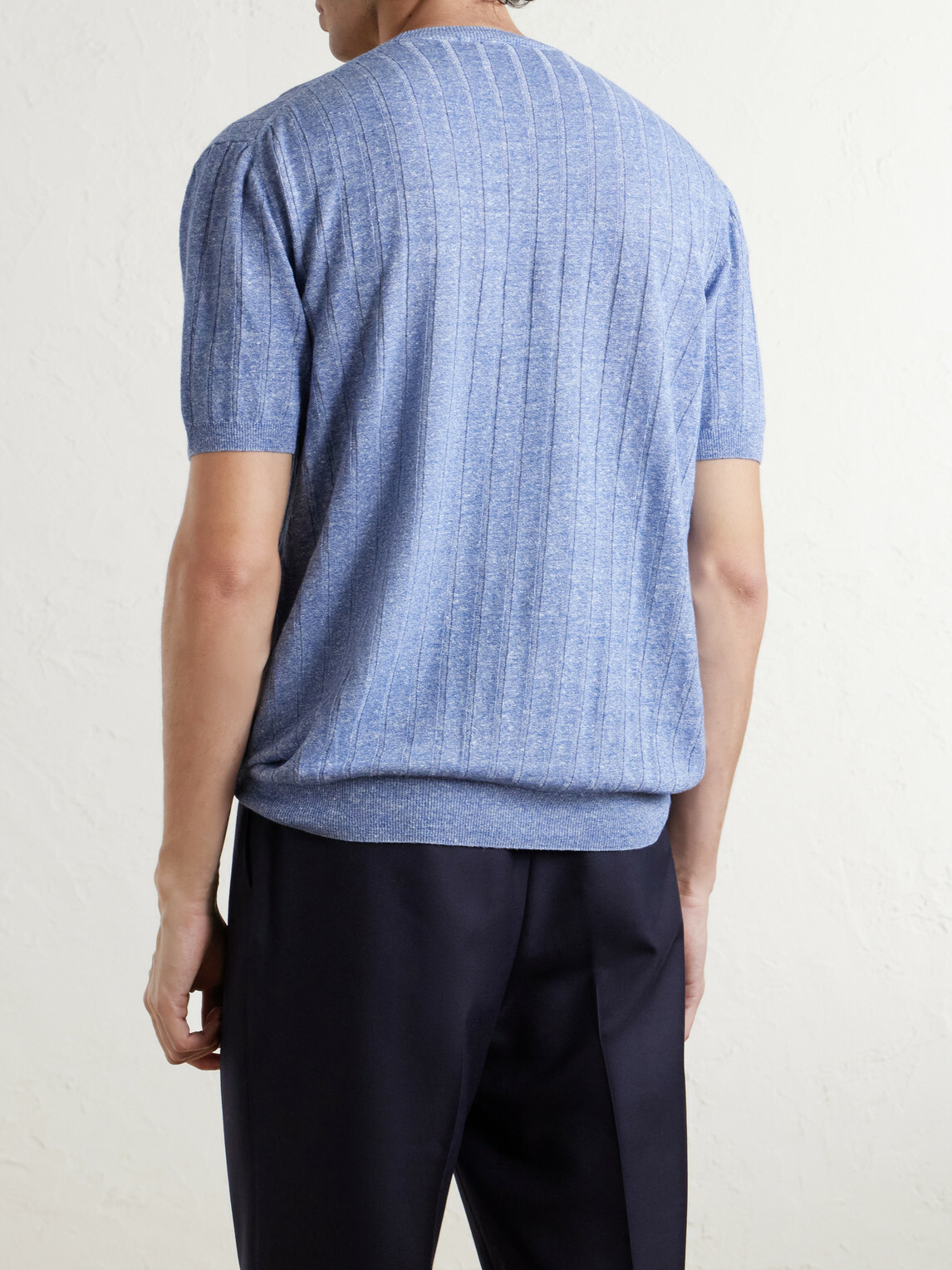 Boglioli - Ribbed Linen and Cotton-Blend T-Shirt - Blue