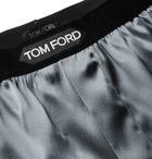 TOM FORD - Velvet-Trimmed Stretch-Silk Satin Boxer Shorts - Dark gray