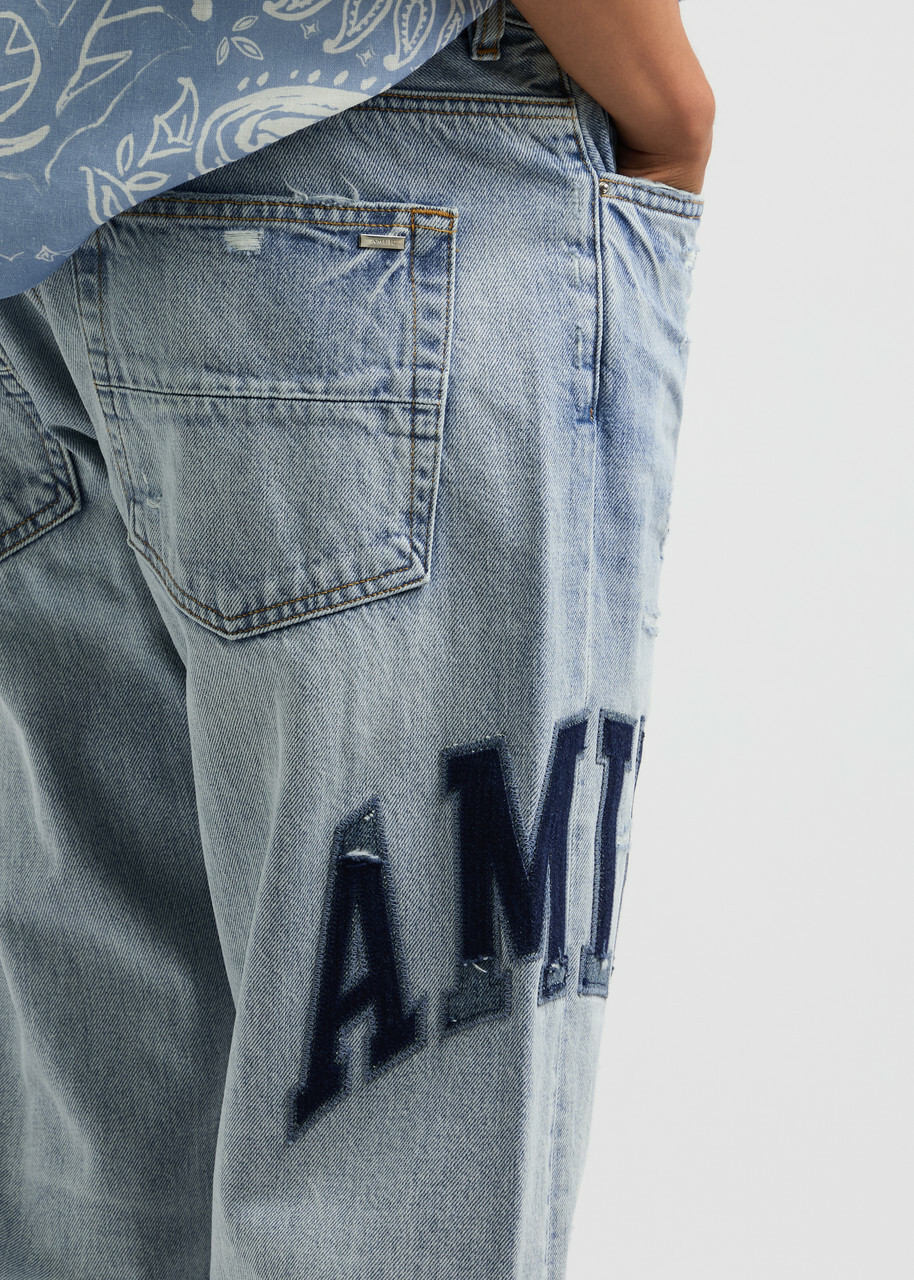 Amiri Logo Distressed Straight-leg Jeans Blue Amiri