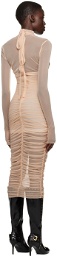 Versace Jeans Couture Beige Ruched Midi Dress