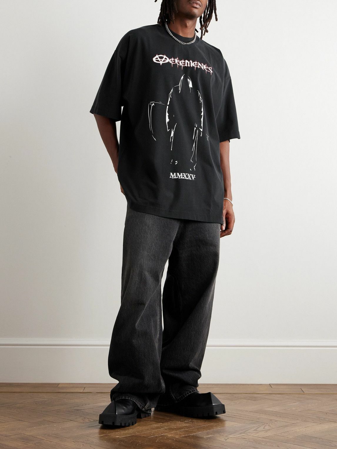 VETEMENTS - Oversized Printed Cotton-Jersey T-Shirt - Black