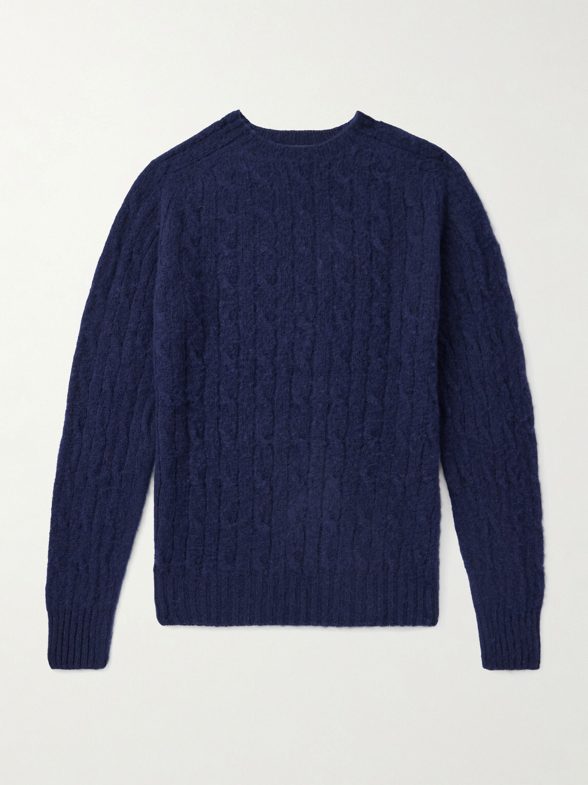 Drake's - Cable-Knit Brushed Shetland Wool Sweater - Blue
