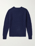 Drake's - Cable-Knit Brushed Shetland Wool Sweater - Blue