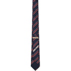 Valentino Garavani Navy & Red Valentie Jacquard Regimental Silk Tie
