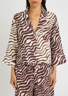 Desmond & Dempsey Tide Zebra-print Linen Shirt Brown
