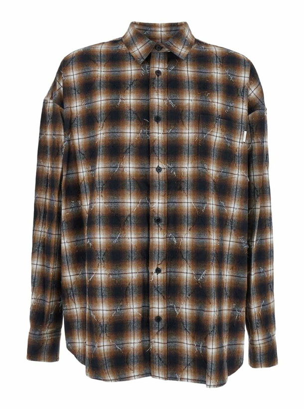 Photo: Juun.J Multicolor Shirt With Classic Collar And All-over Check Motif In Cotton Man