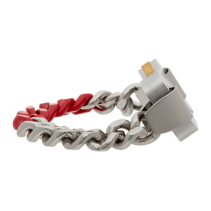 1017 ALYX 9SM Silver and Red Colored Links Buckle Bracelet 1017