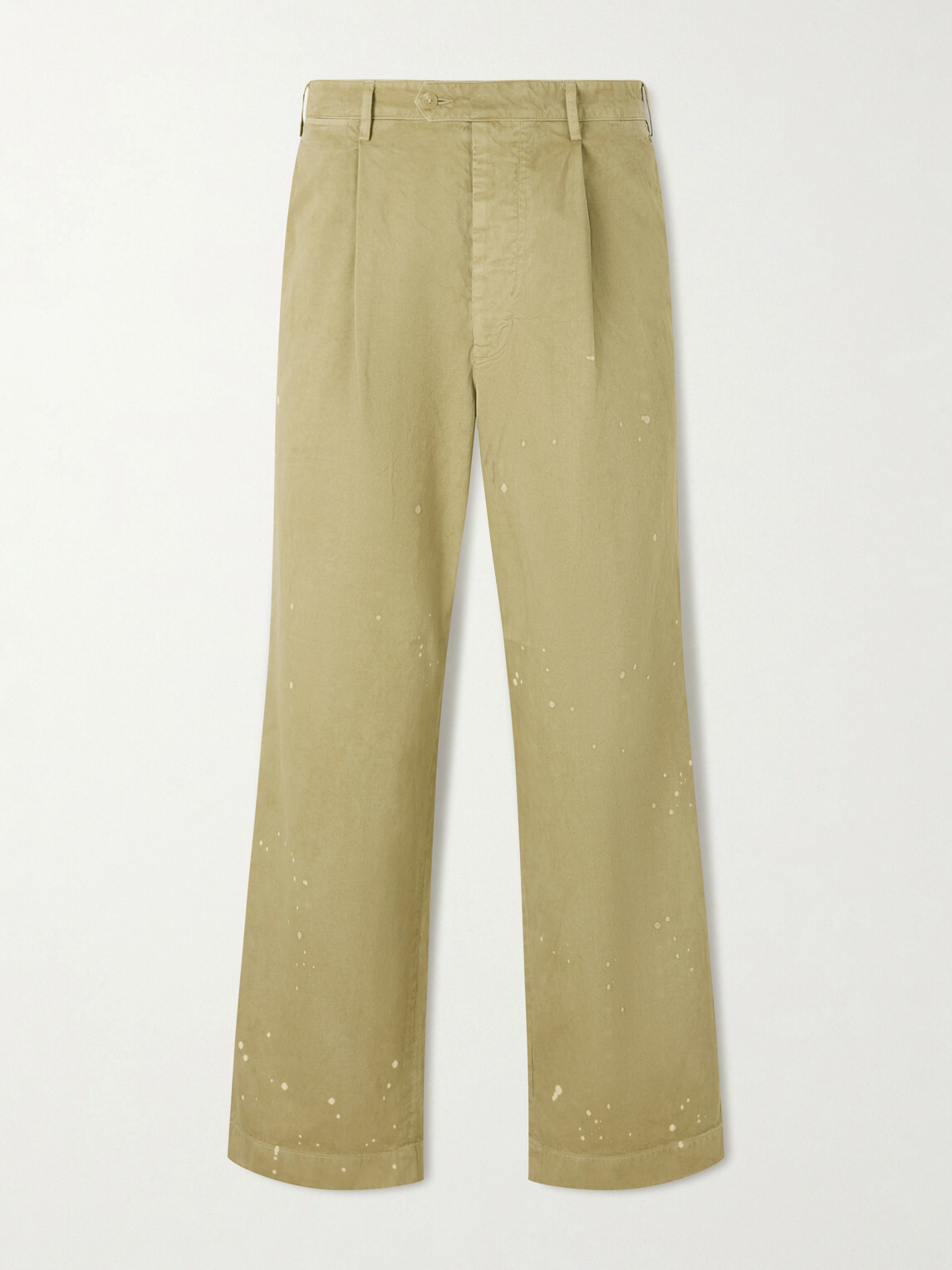 Auralee - Wide-Leg Pleated Paint-Splattered Cotton-Twill Chinos - Neutrals