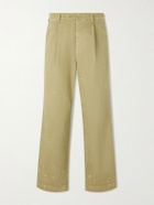 Auralee - Wide-Leg Pleated Paint-Splattered Cotton-Twill Chinos - Neutrals