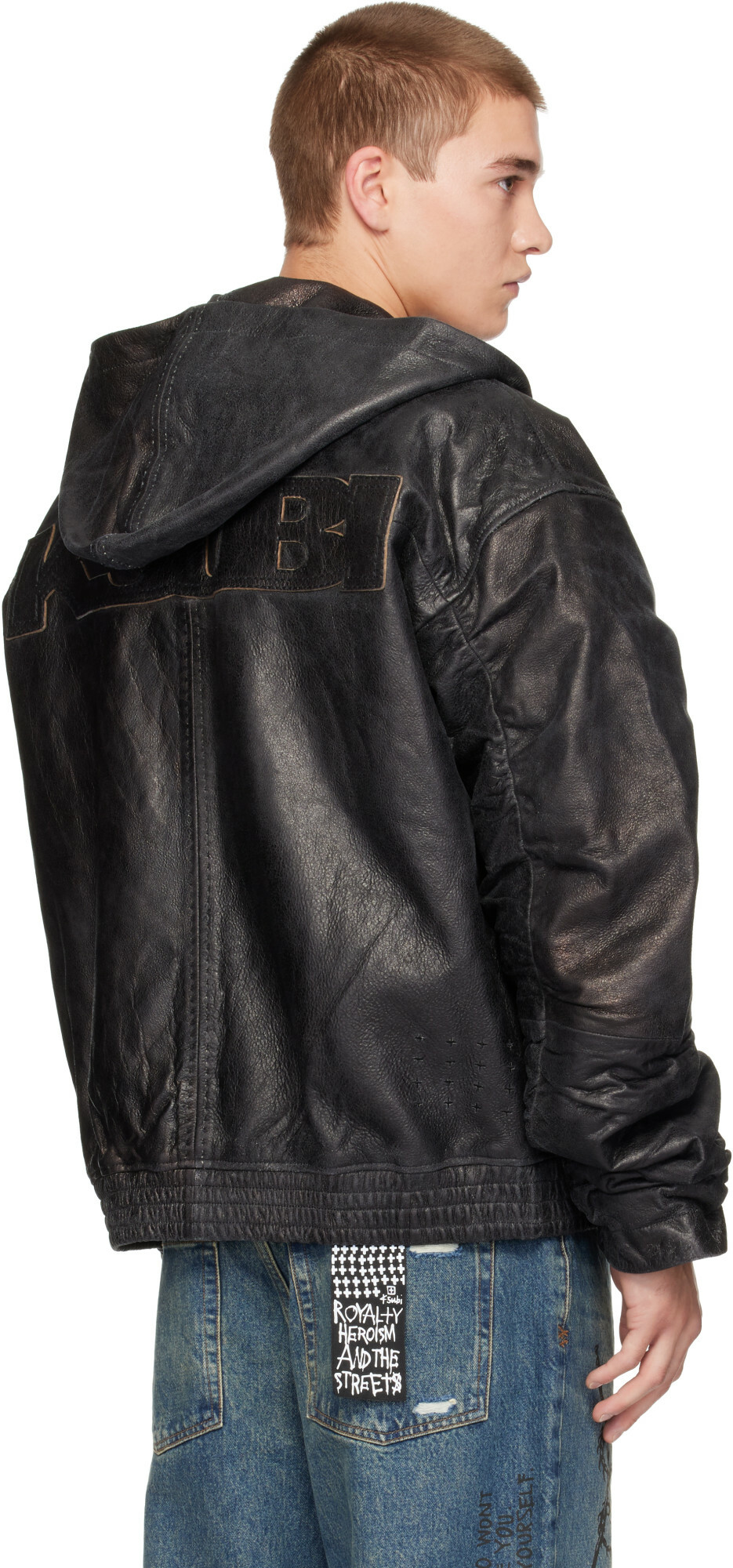 Ksubi Black Slouchy Leather Bomber Jacket