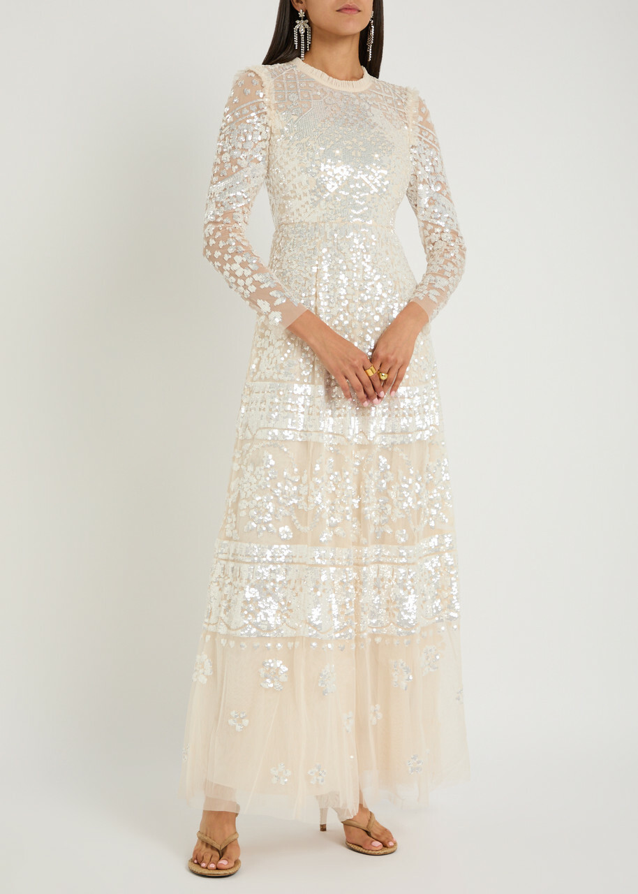 Needle & Thread Aurora Sequin-embellished Gown Cream
