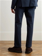 Officine Générale - Joseph Straight-Leg Cotton-Seersucker Drawstring Suit Trousers - Blue