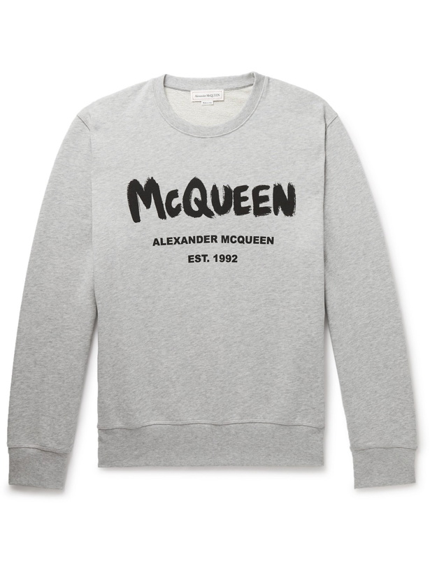 Photo: ALEXANDER MCQUEEN - Logo-Print Mélange Loopback Cotton-Jersey Sweatshirt - Gray