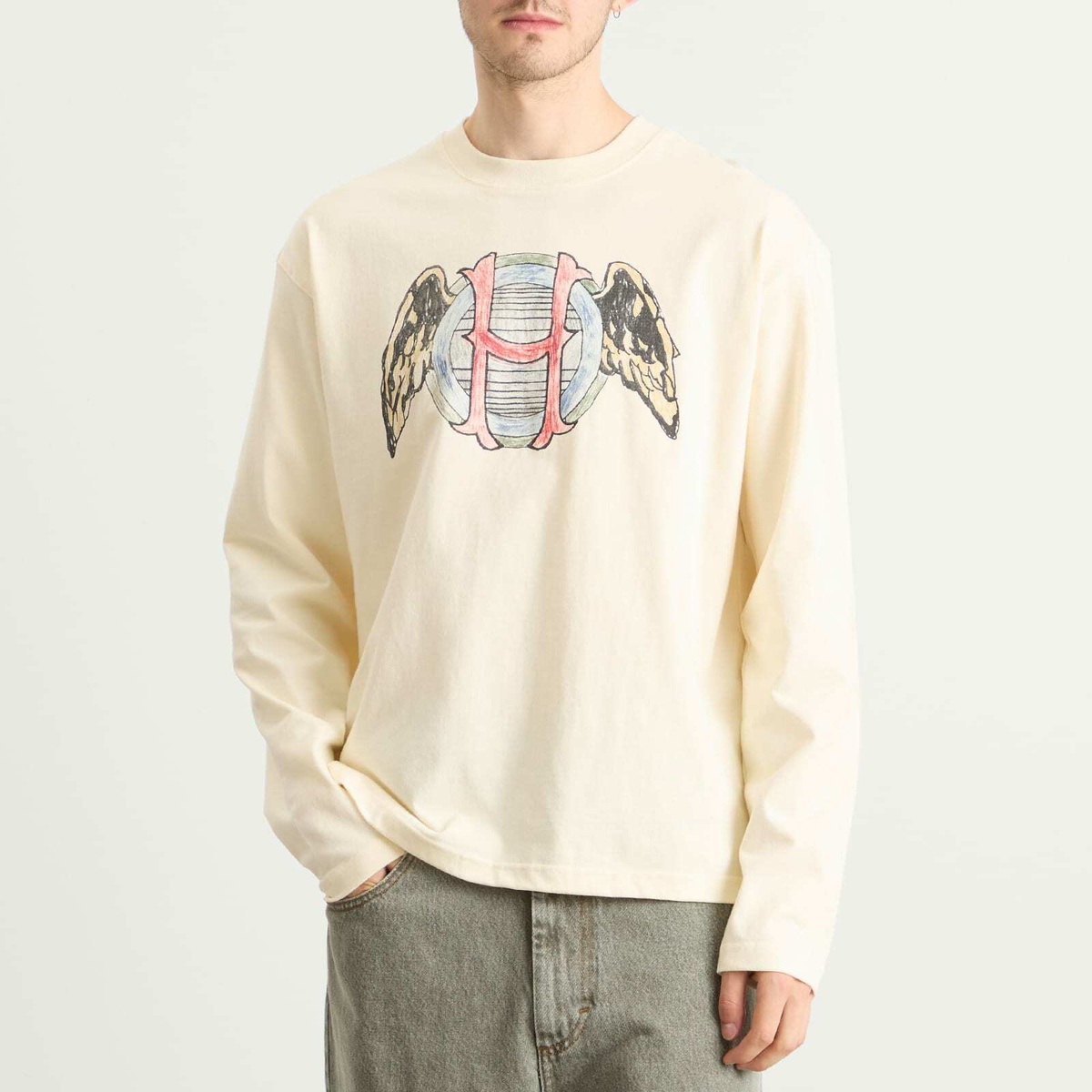 Honor the Gift Men's Honor Wings Long Sleeve T-Shirt in Bone