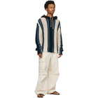 Jil Sander Beige and Blue Knit Striped Hoodie