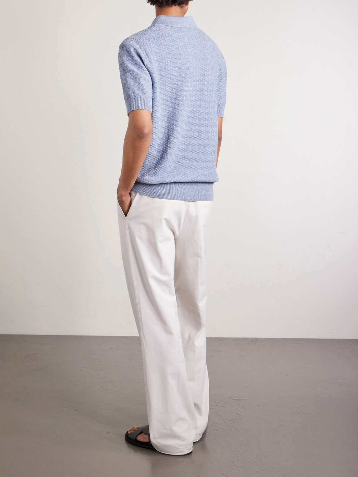 Dolce&Gabbana - Logo-Embroidered Linen-Blend Polo Shirt - Blue