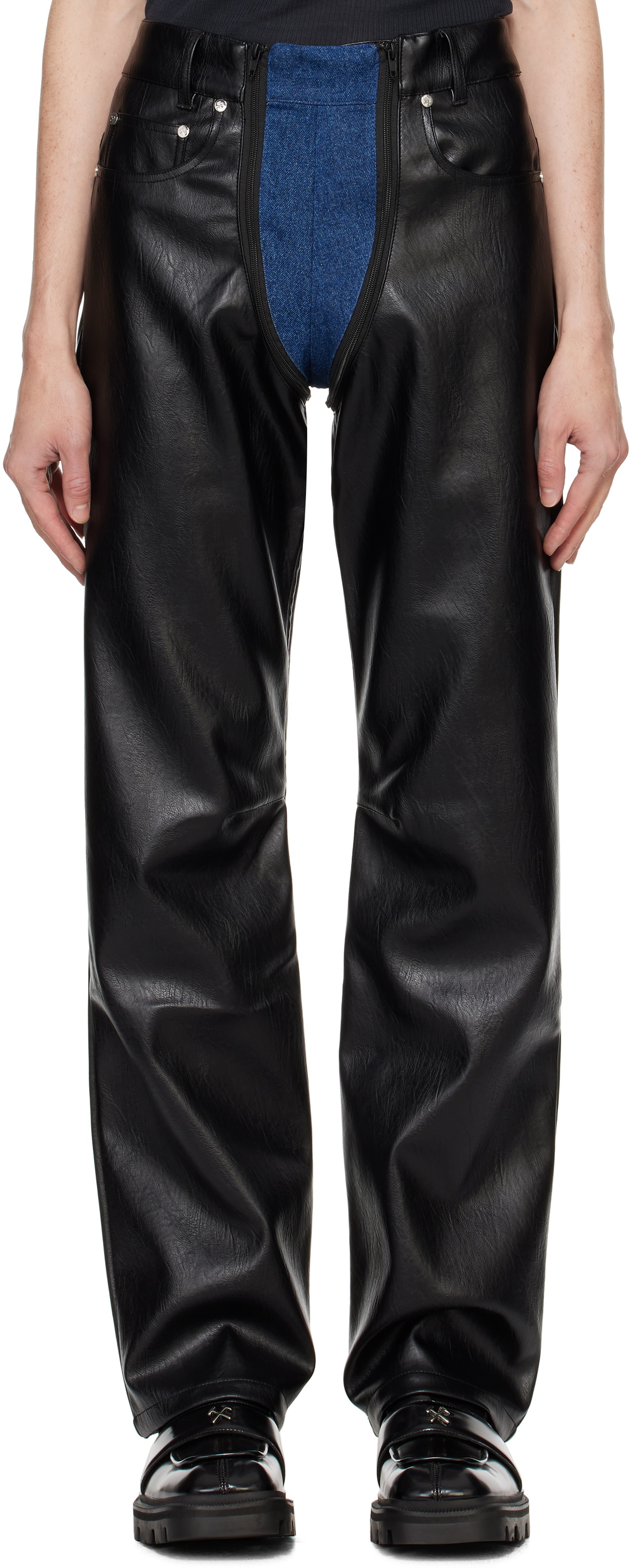 GmbH Black & Blue Lata Faux-Leather Denim Jeans