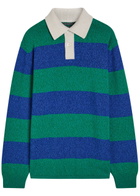 Begg & CO Hooped Striped Cashmere Polo Jumper Blue