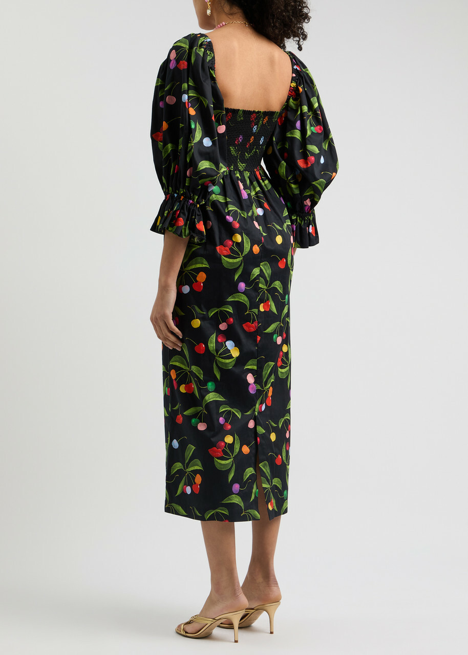 Borgo DE Nor Viona Printed Cotton Midi Dress Black