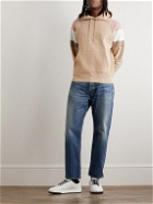 SAINT LAURENT - Colour-Block Logo-Embroidered Cotton-Jersey Hoodie - Neutrals
