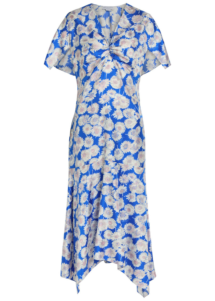Stella Mccartney Daisy Floral-print Silk Midi Dress Blue