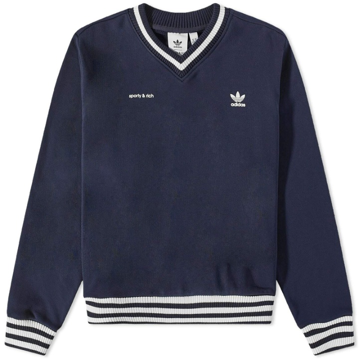 Photo: Adidas X Sporty & Rich V-Neck Sweater in Legend Ink