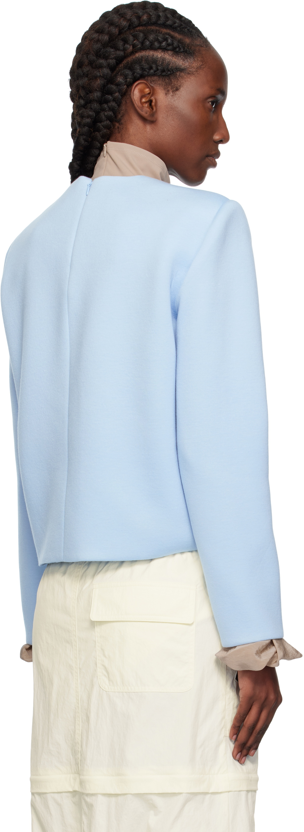 Pushbutton Blue Curvy Shoulder Top