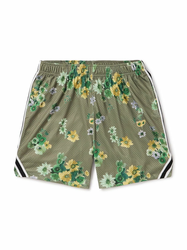 Photo: John Elliott - Rivalry Straight-Leg Webbing-Trimmed Floral-Print Mesh Shorts - Green