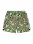 John Elliott - Rivalry Straight-Leg Webbing-Trimmed Floral-Print Mesh Shorts - Green