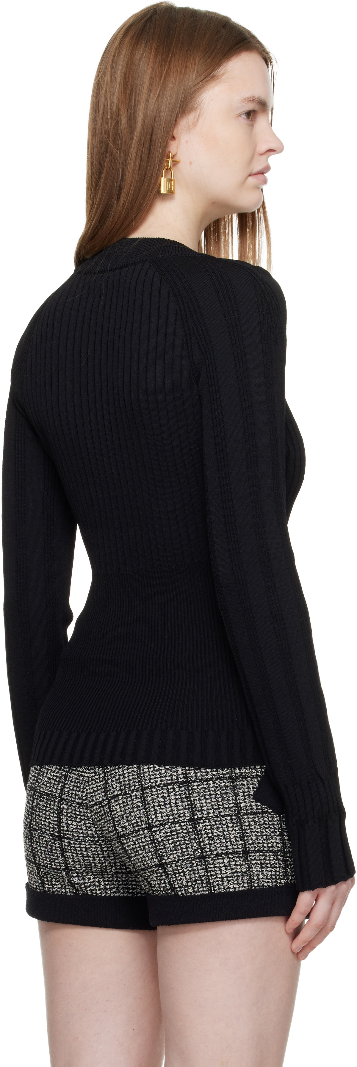 Balmain Black Buttoned V-Neck Light Knit Cardigan