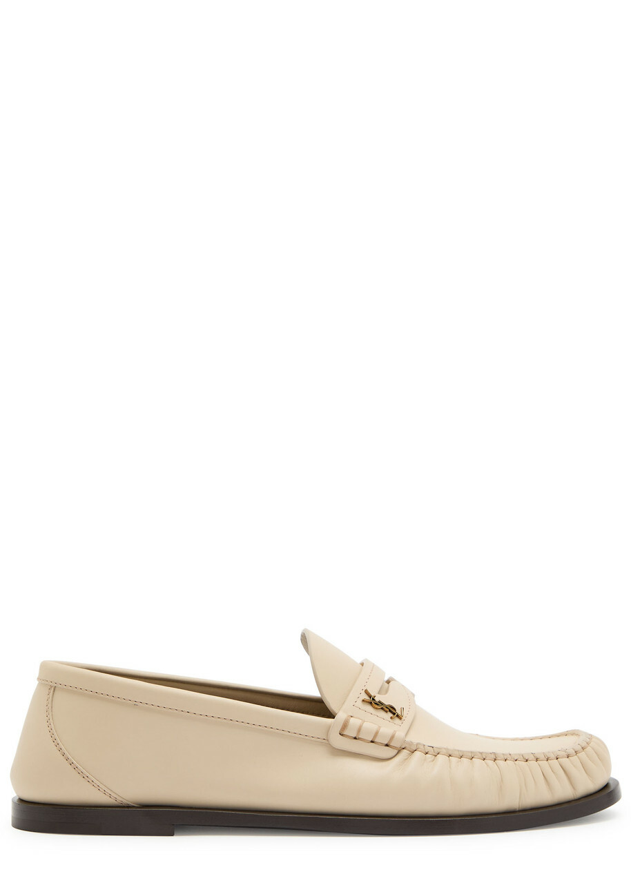Saint Laurent Logo-plaque Leather Loafers Ivory