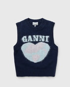 Ganni Graphic Soft Wool Mix Vest Blue - Womens - Vests
