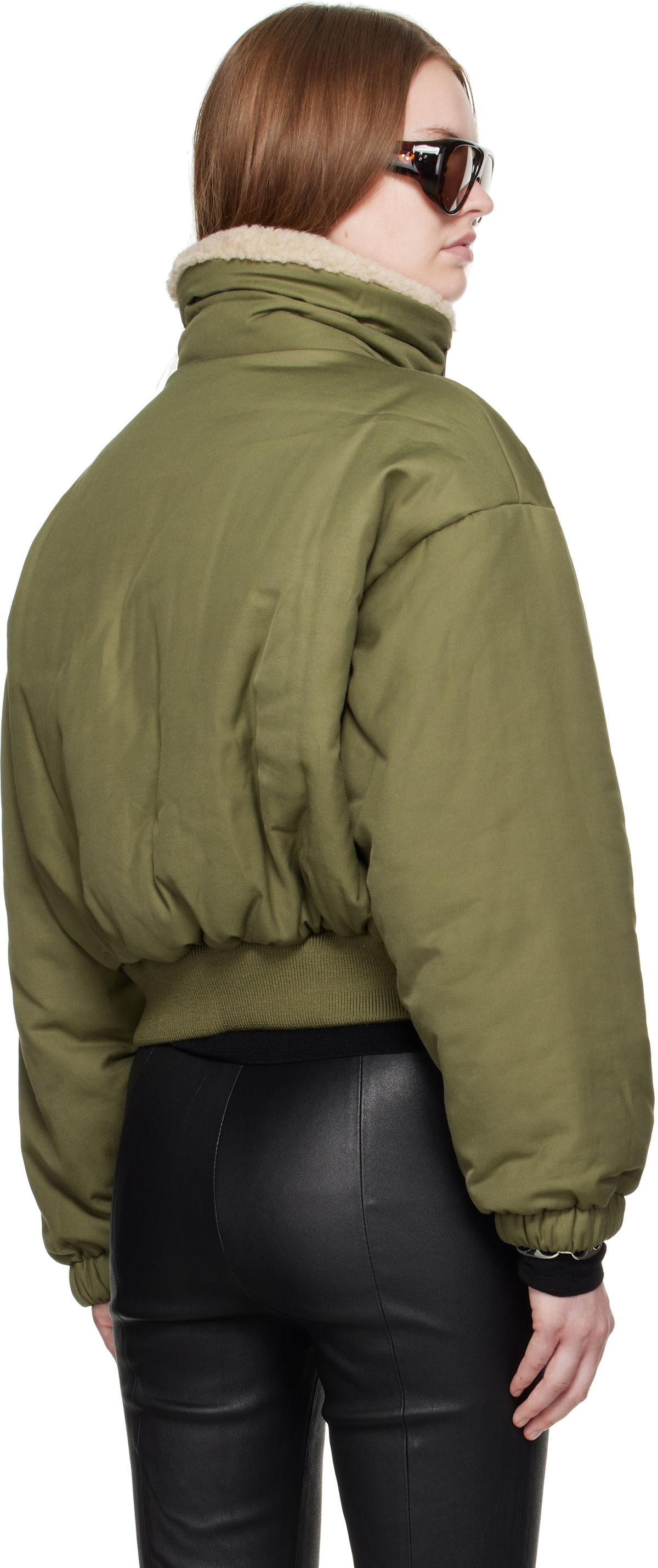 R2W Green Kinsley Leather Buckle Padded Bomber Jacket