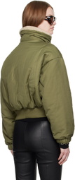 R2W Green Kinsley Leather Buckle Padded Bomber Jacket