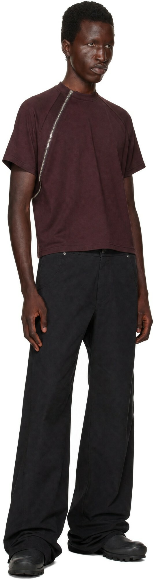 HELIOT EMIL Burgundy Sequence Zip T-shirt