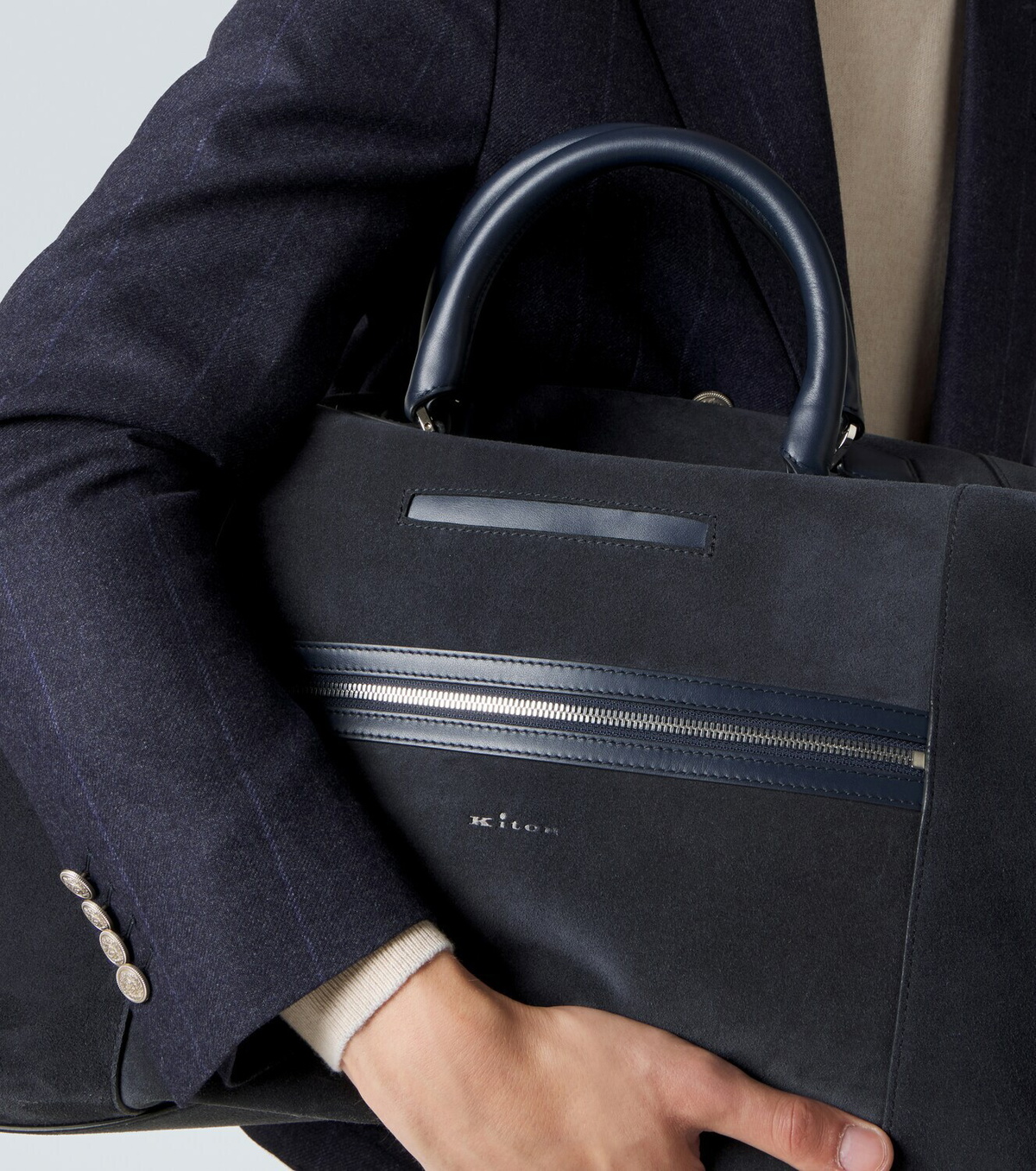 Kiton Leather-trimmed suede duffel bag
