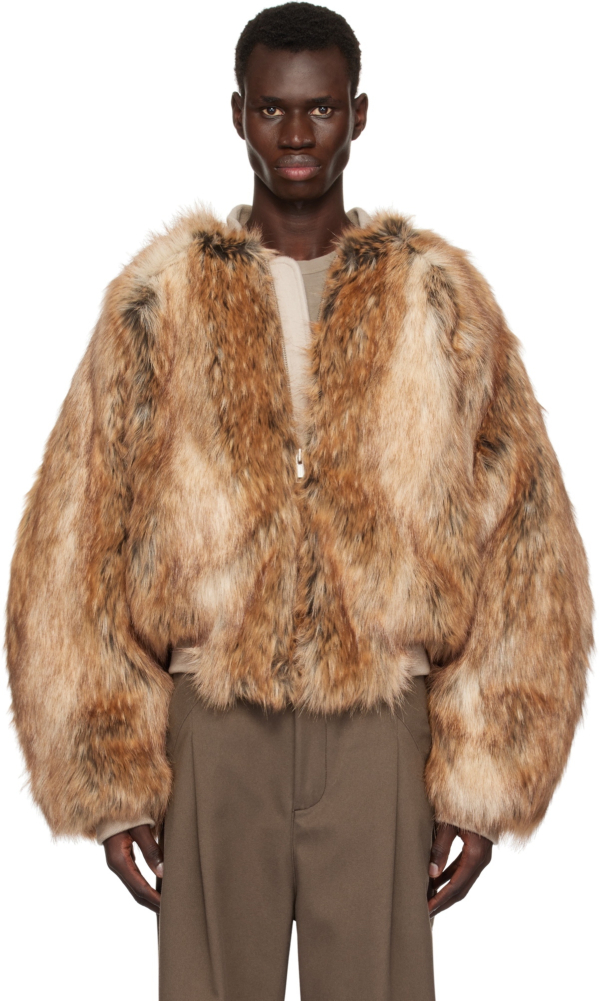 【THINK FUR】 Popcorn Fur Raglan Jacket Entire Studios Brown Mane Raglan Faux-Fur Bomber Jacket Entire Studios