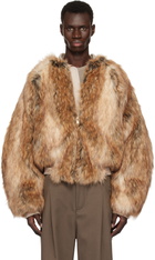 Entire Studios Brown Mane Raglan Faux-Fur Bomber Jacket
