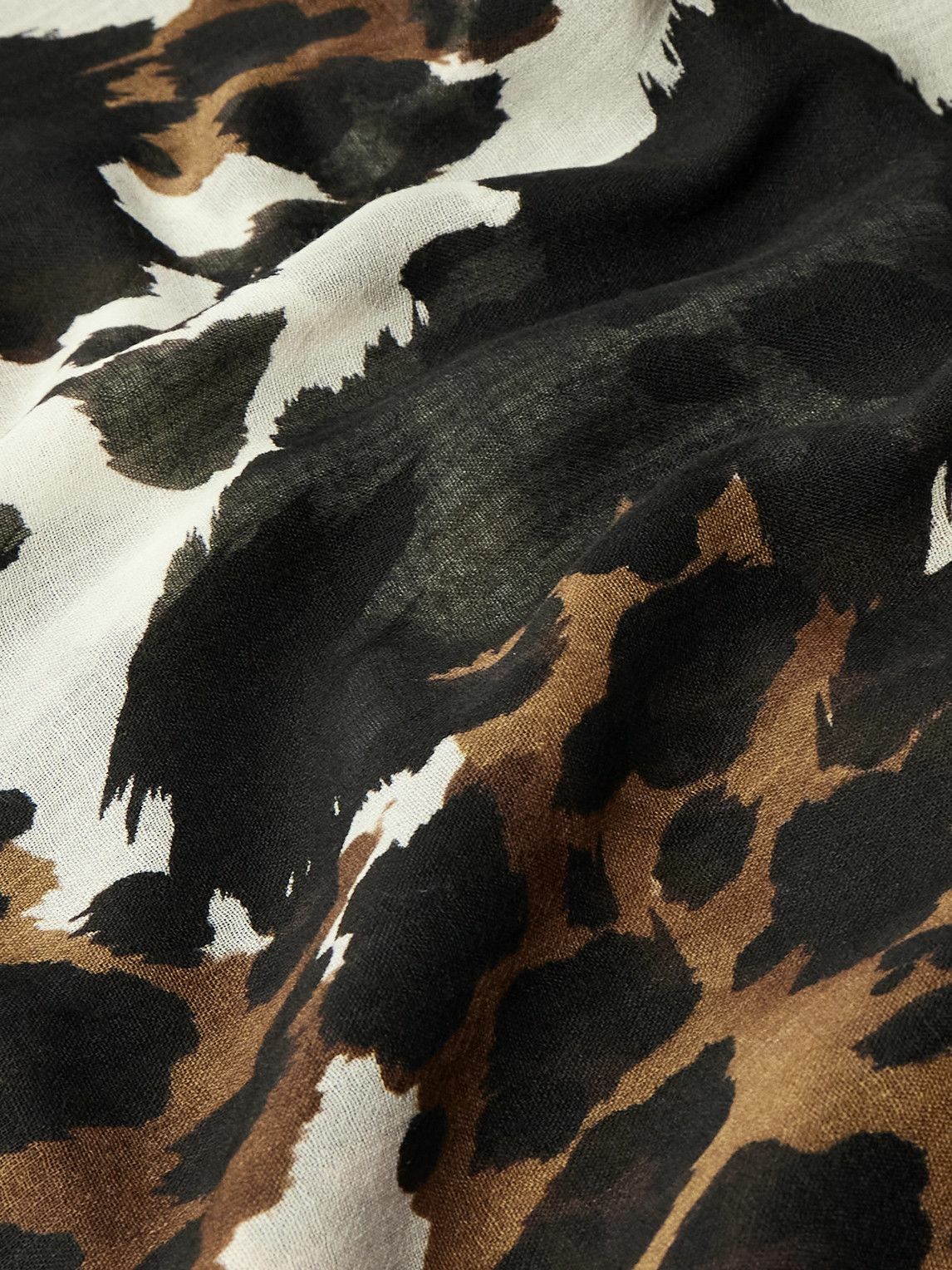 SAINT LAURENT - Frayed Printed Wool Scarf